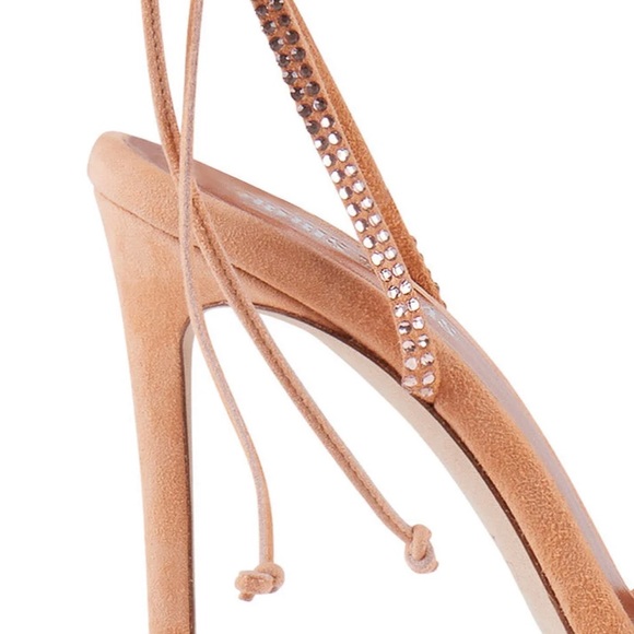🆕 PARIS TEXIS Lace Up Sandal Peach Moonstone with Swarovski Crystals - Picture 3 of 14